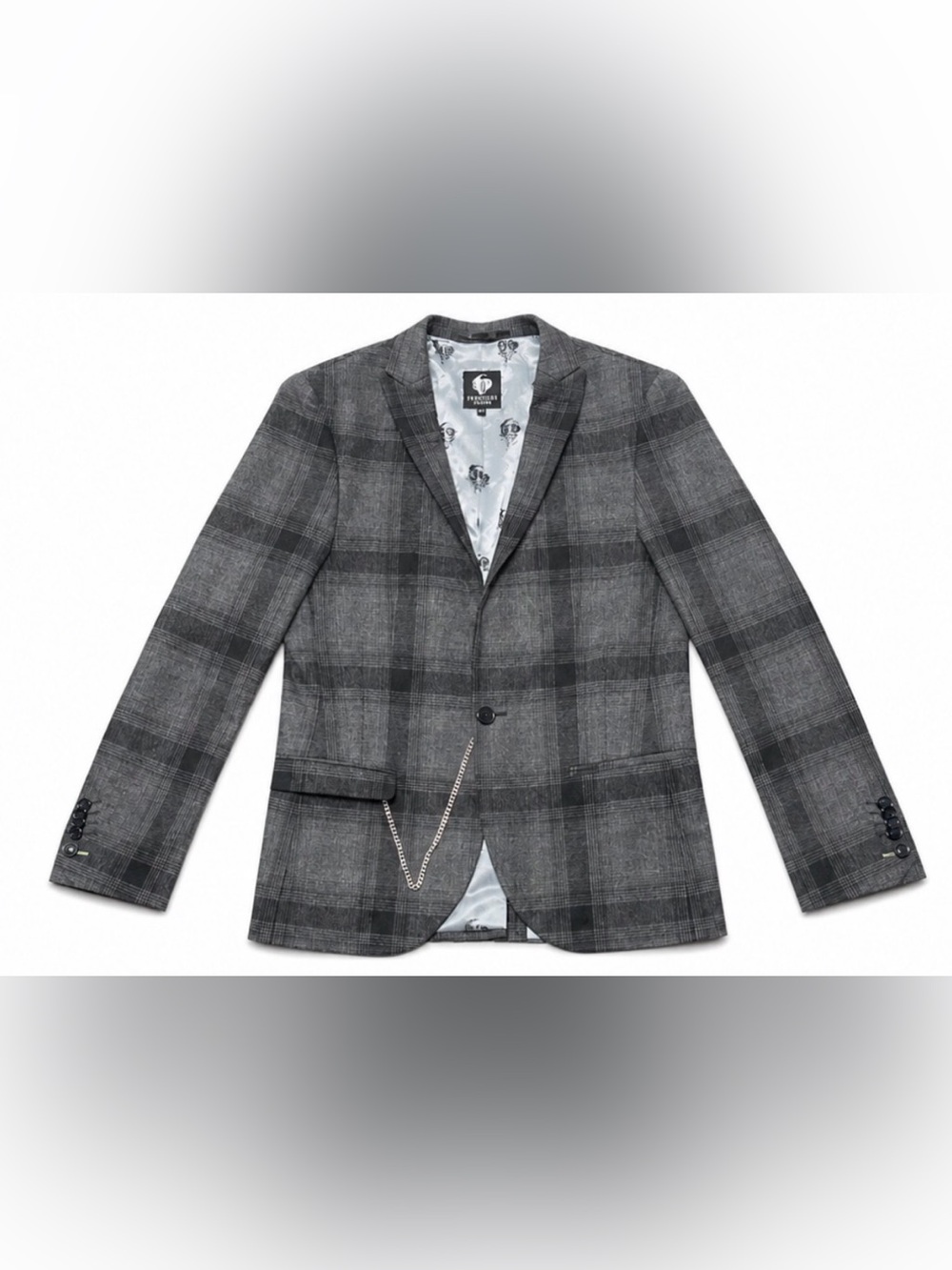 Twisted Tailor Charcoal Plaid Blazer 38R Skull Print Lining